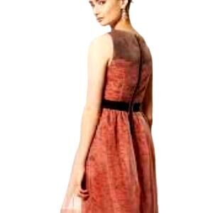 Anthropologie Lili Wang Dress Burnt Orange Lace Black Size 8 Fall Event Party